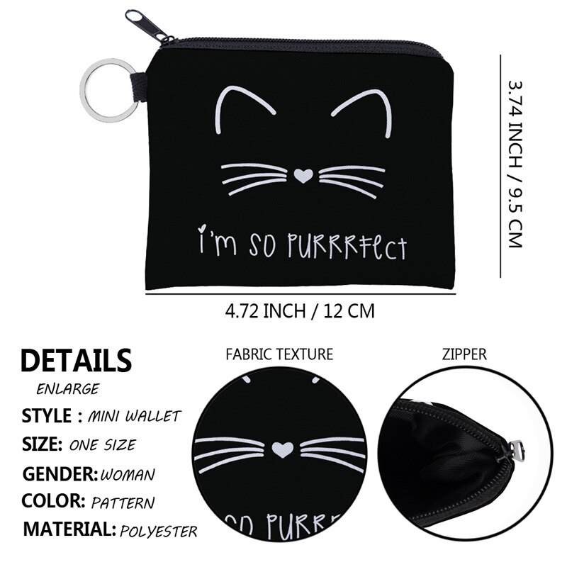 Wuli sete bonito gato impressão moeda bolsa à prova dsmall água pequeno zíper cartão chave bolsa mini praça carteira gota compras