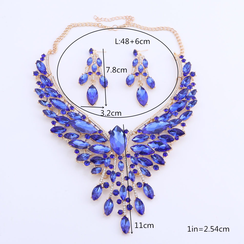 Crystal Bridal Jewelry Sets Wedding Party Costume Accessory Indian Necklace Earrings Set for Bride GorgeousJewellery Sets Women