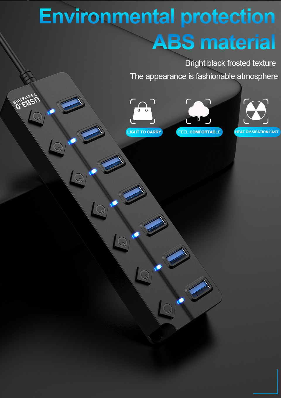 Usb 3.0 hub usb hub 2.0 multi usb splitter hub 100cm langt kabel multiudvidelse til computer bærbar pc tilbehør usb adapter