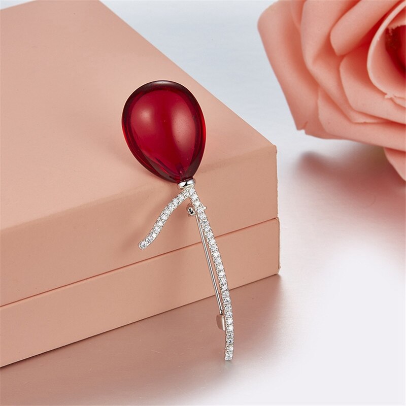 925 Sterling Zilveren Kubieke Zirkoon Rode Ballon Broche Voor Dame Gouden Broche Pin Elegante Vrouwen Bruiloft Broche Sieraden