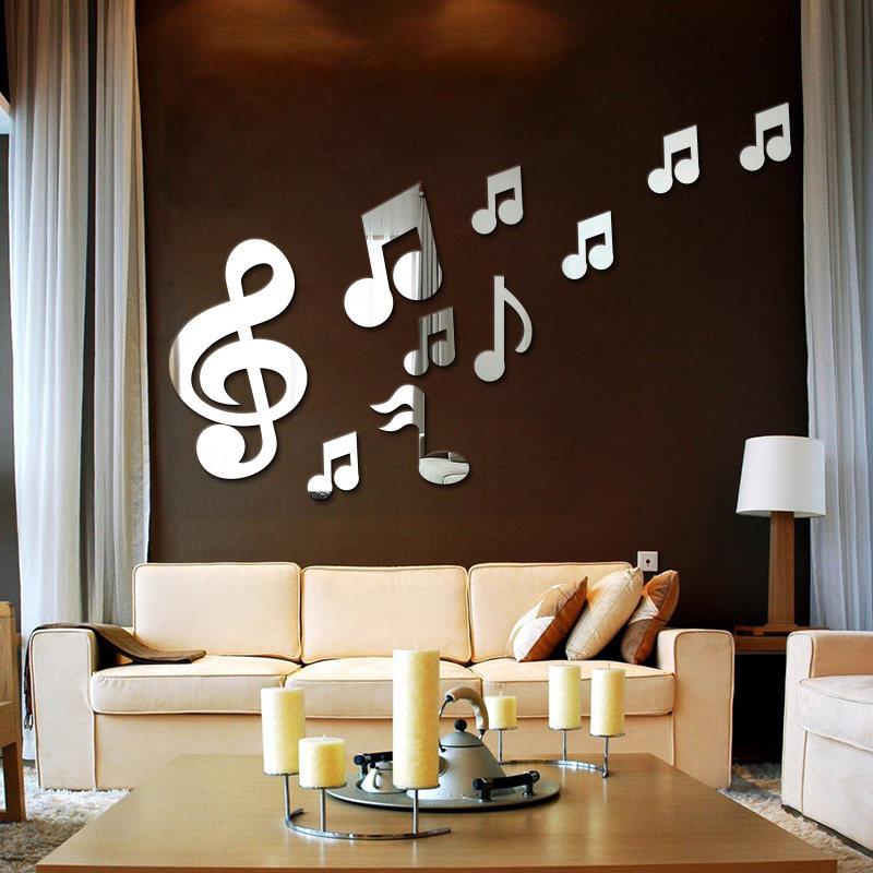 Wall Stickers Mirrors Musical Musical Decorative Mirror 3D Notes 10pcs/Set DIY Decor Decals Musical Notes Mirror Art Acrylic