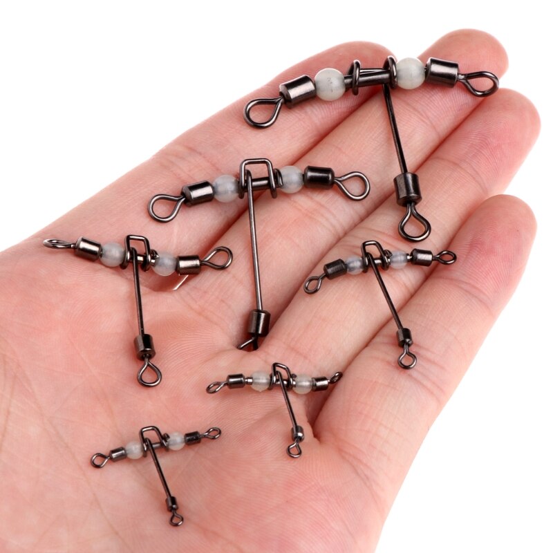 5pcs 3 Way Luminous T-shape Rolling Swivel With Beads Fishing Swivels Connector