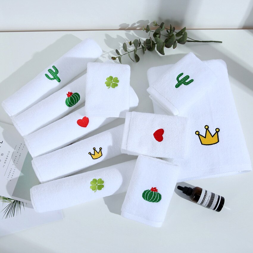 Nordique ensemble de serviettes visage petite serviette Cactus coeur brodé bain douche serviettes salle de bain blanc coton adultes enfants serviette de bain
