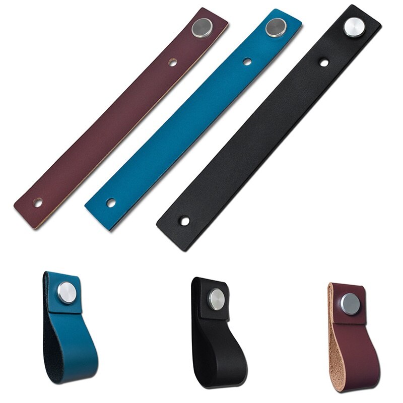 Handmade Leather Pull Handle Europe Style Soft Minimalist Door Cupboard Drawer Kitchen Cabinet Dresser Knobs Furniture Hardware