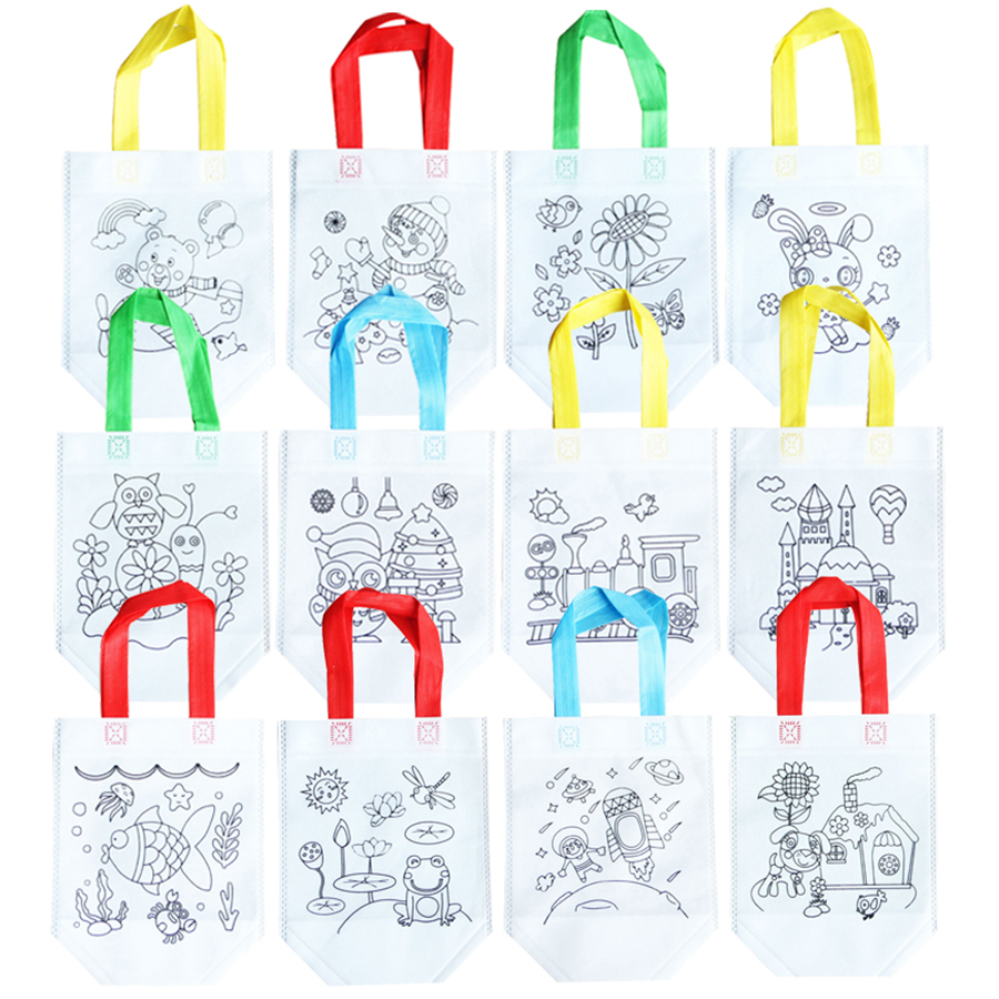 Bolsas para colorear DIY de 20 piezas con marcadores, bolsas de para artística de carnaval para niños, Mini bolsas de almacenamiento para compras de tela no tejida ecológica