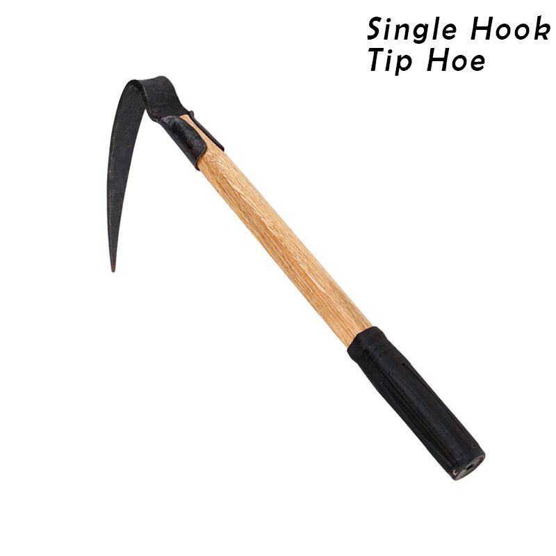 Hand Plow Wooden Short Handle Hoe Korean Style Traditional Garden Digger Tool for Better Home Garden JAN88: single hook tip hoe