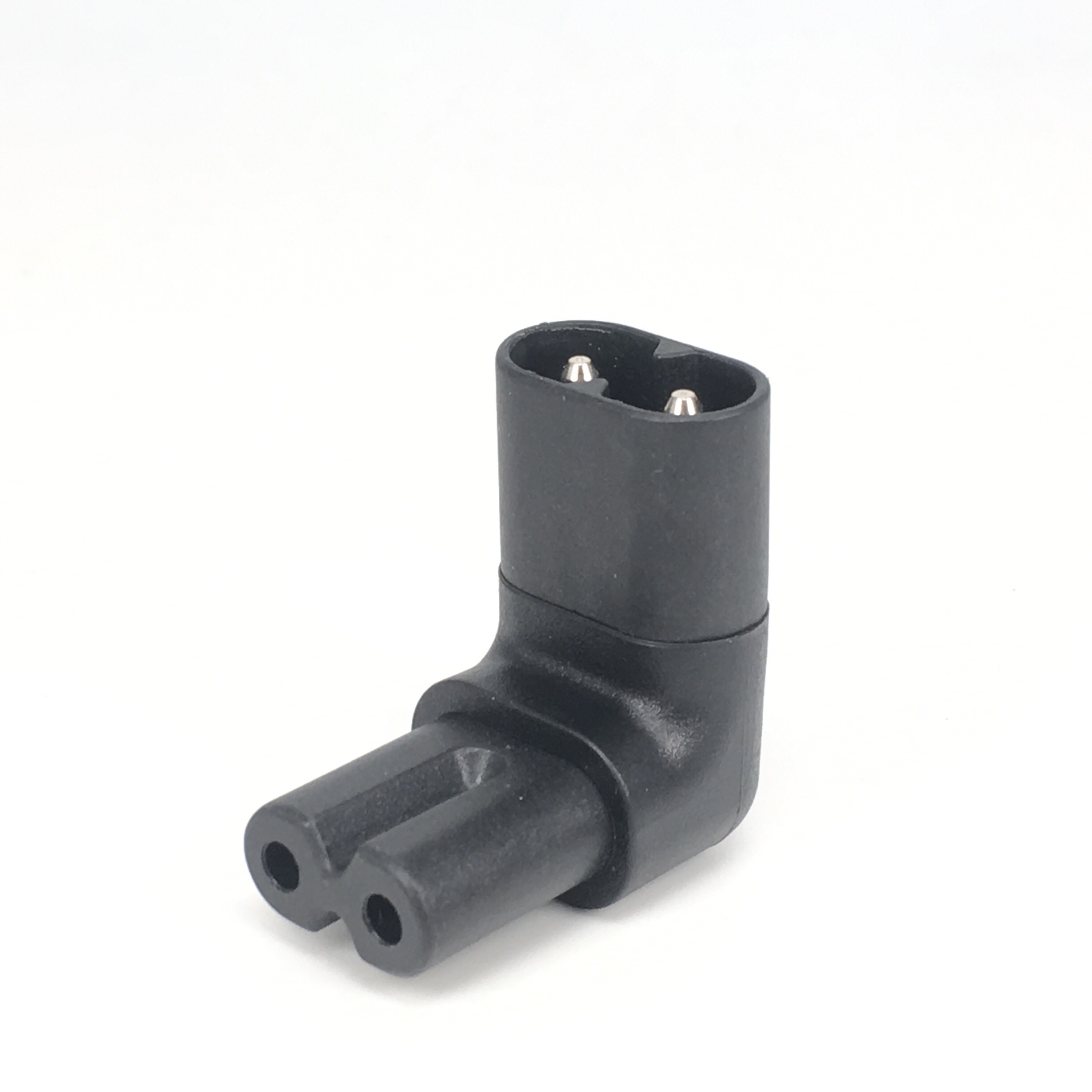 1pc iec 320 2- pin  c7 hunn til  c8 hann rettvinklet ac strømadapter omformer: Svart