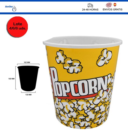BOL PALOMITAS IDEAL PARA TARDES DE PELI Y MANTA CUBO PALOMITAS DE PLÁSTICO.130X180X182 mm. LOTE 4/6/8 UDS.