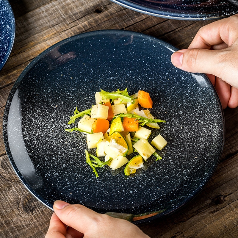 Keramische Plaat Ronde Japanse Stijl Starry Platte Steak Ontbijt Pasta Nietje Voedsel Plaat Dessert Salade Dark Schotel Keuken Benodigdheden