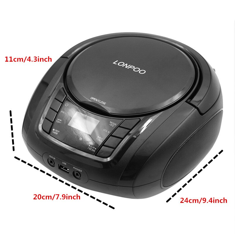 LONPOO CD-Spieler Bluetooth Boombox Tragbare CD-Spieler USB FM Radio AUX Kopfhörer Stereo Boombox Lautsprecher Boombox