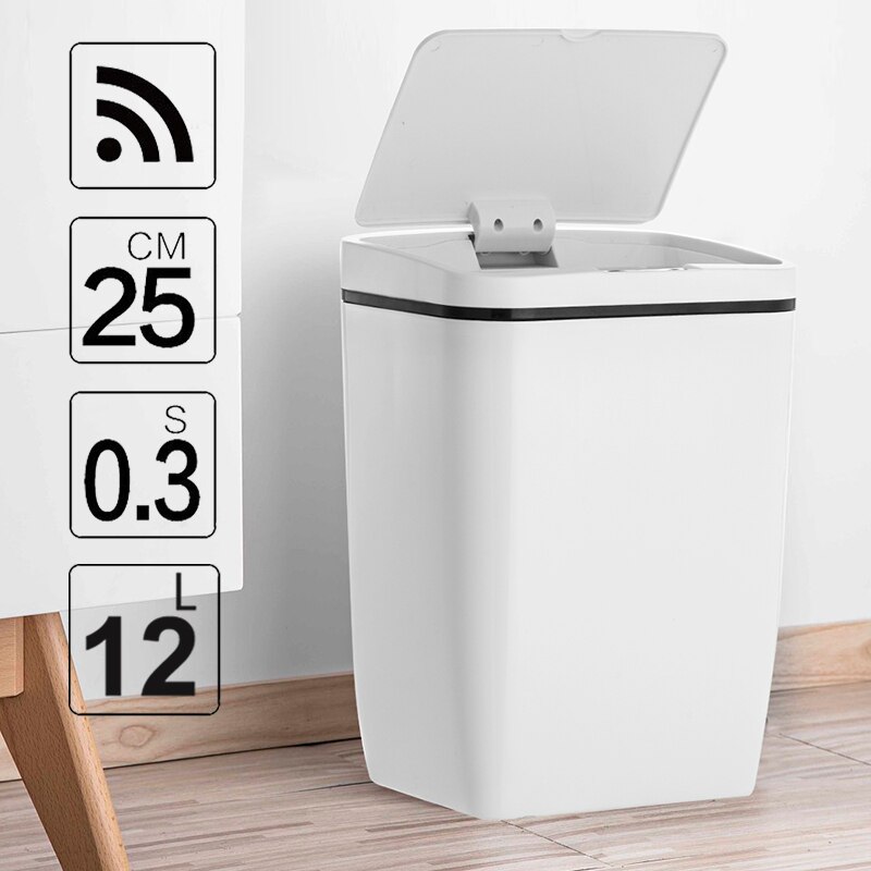 12 liter vit smart badrum toalett papperskorg elektronisk automatisk sensor stor kapacitet papperskorg för kök badrum