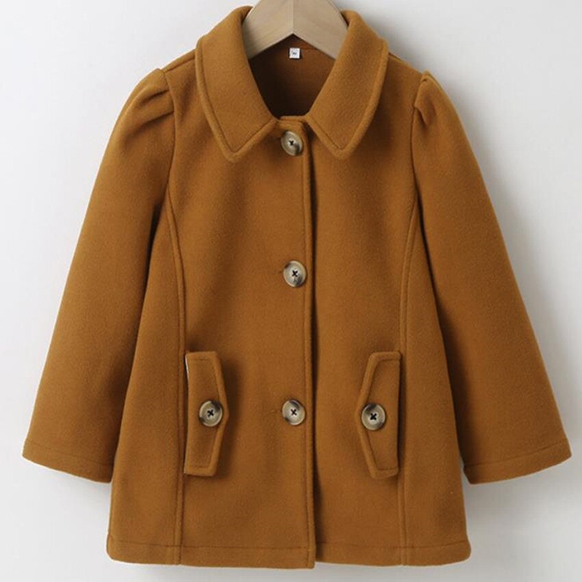 Cappotto di lana per bambina cappotto invernale con risvolto Design monopetto sciolto autunno caldo outwear: 100cm