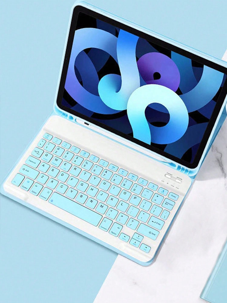 Draadloos toetsenbord, 10 inch slank, oplaadbaar stil, draadloos toetsenbord voor tablet/laptop, iPad mini-toetsenbord: Blauw