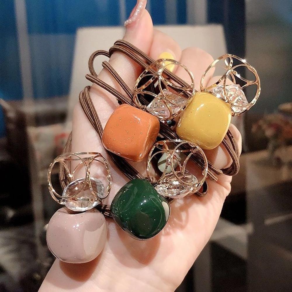 Koreaanse Eenvoudige Holle Kristal Haar Touw Strass Ring Handgemaakte Rubberen Band Vrouwen Hoofdtooi Haar Accessoires