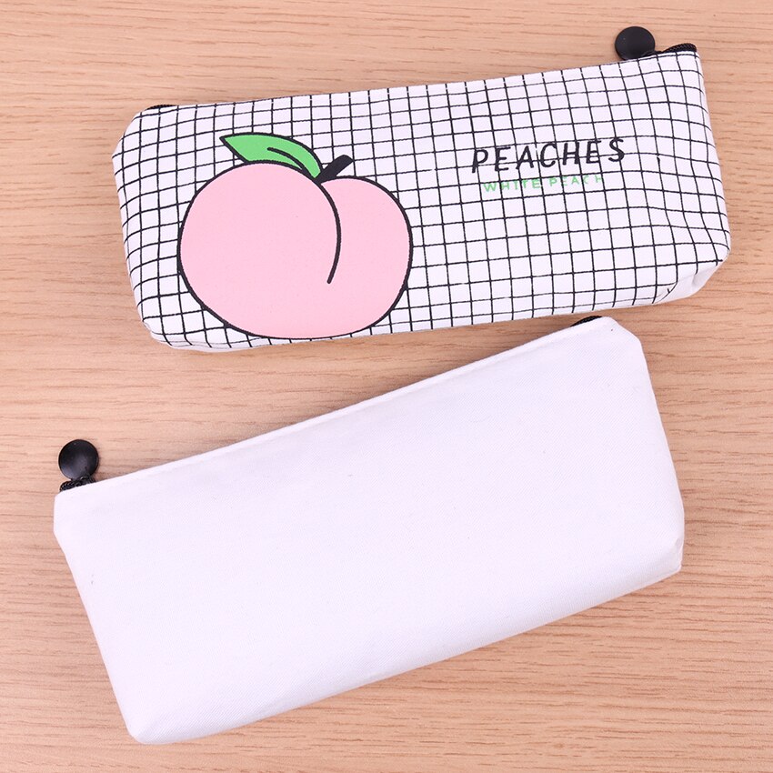 Estuche de lona para lápices de frutas y melocotón, estuches de lápices Escolar para niña, papelería, bolsa de lápices de lona, material Escolar