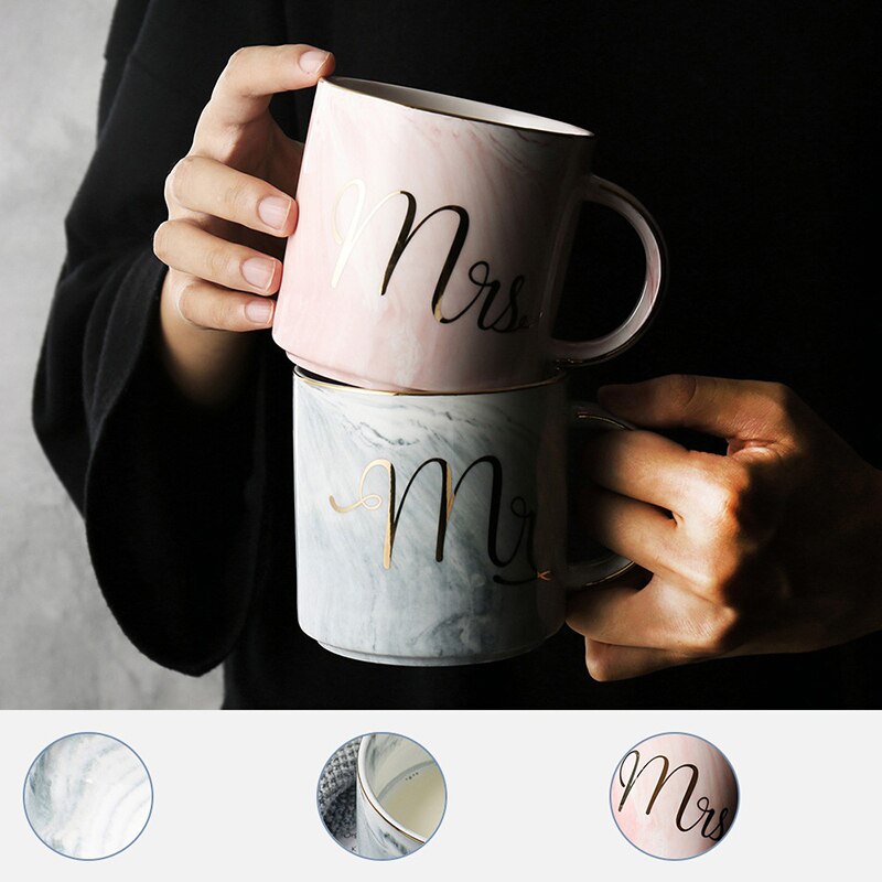 1pc marmor te koppar mr mrs mugg dricksmjölk kopp kaffe par hållare flaska för bordsduk keramiska vattenglas krukor da
