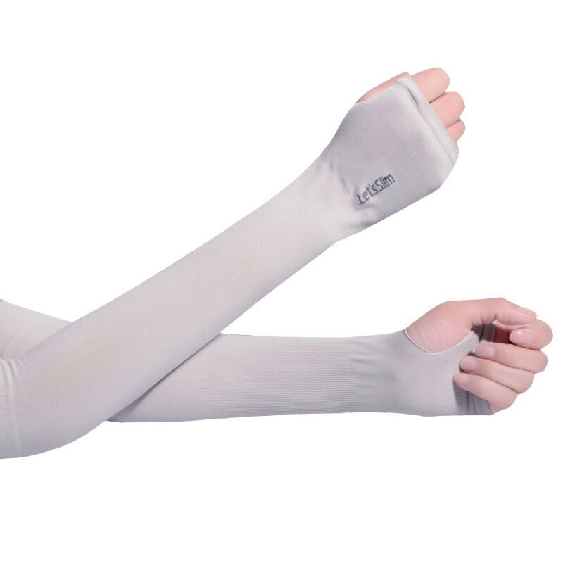 Guantes largos Protector de mano mangas de brazo mangas de seda de hielo Protector solar al aire libre protección para brazos UV calentador media mangas para dedos: Grey