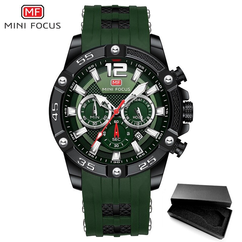 Reloj deportivo MINI FOCUS a la resistente al agua para Hombre, relojes de lujo de , Reloj Masculino de cuarzo, correa de silicona para Hombre: GRBK