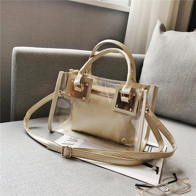 Strand Tasche Schulter Tasche Hand Tasche Schulter unterschiedlich Größe Taschen transparent Gelee Frauen'S Tasche: gold