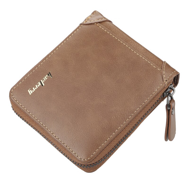 Baellerry Casual Men's Short Wallet Europe Multi-function Card Holder Zipper Cross Section Coin Small Purse British Youth Soft: l coffee Cross