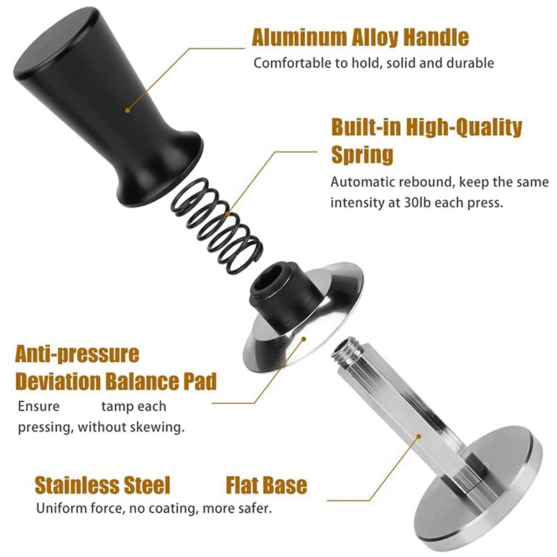Calibrated Espresso Tamper Coffee Tamper With Spring Loaded Tamper Tool Powder Press With Flat Stainless Steel Base