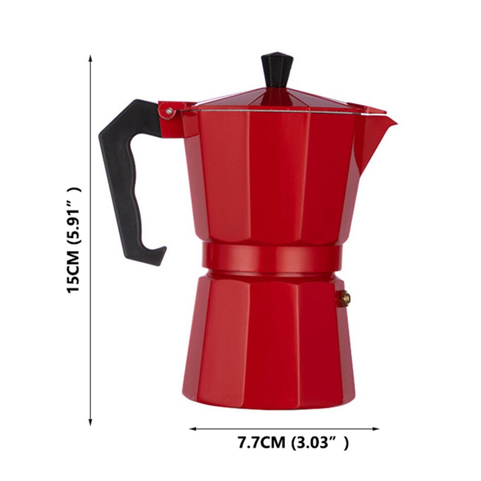 Ttlife aluminium mokka kaffekanne italiensk kaffetrakter bærbar kaffekoker kjøkken kaffekanner: 150ml røde