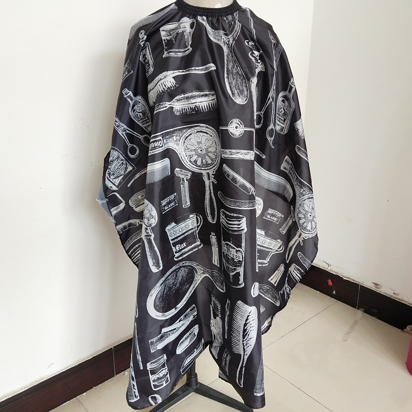 Tablier de coiffeur antistatique, Cape de coupe de cheveux, robe de coiffure, Cape de Salon de coiffure, tablier de coloration de cheveux: Black apron-B