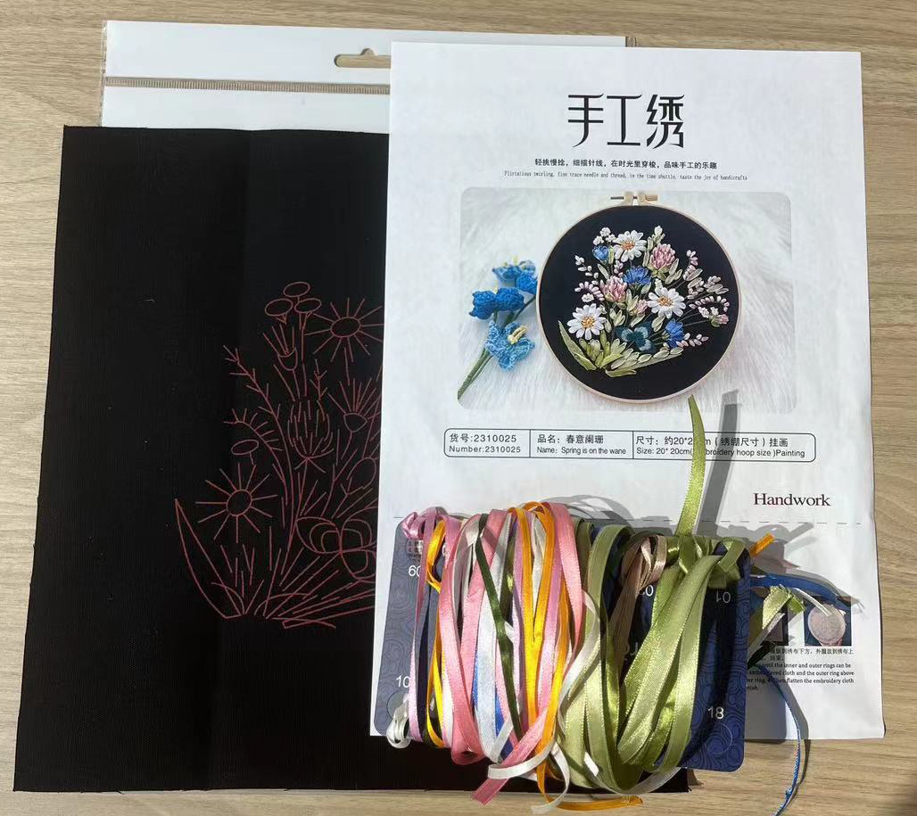 Kit de bordado de cinta de flores hechas a mano en 3D para principiantes y adultos, decoración de pared del hogar, imágenes colgantes