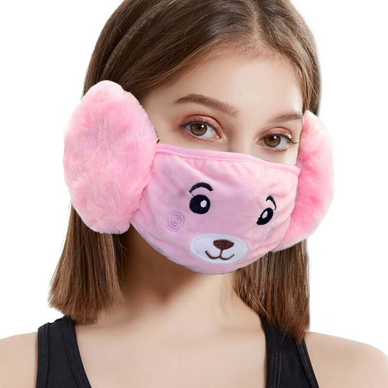 Winter kinderen oorkappen masker fluweel cartoon jongens meisjes oorkap masker student warme oorkap wikkelband oorwarmer oorlapje voor buiten: Roze