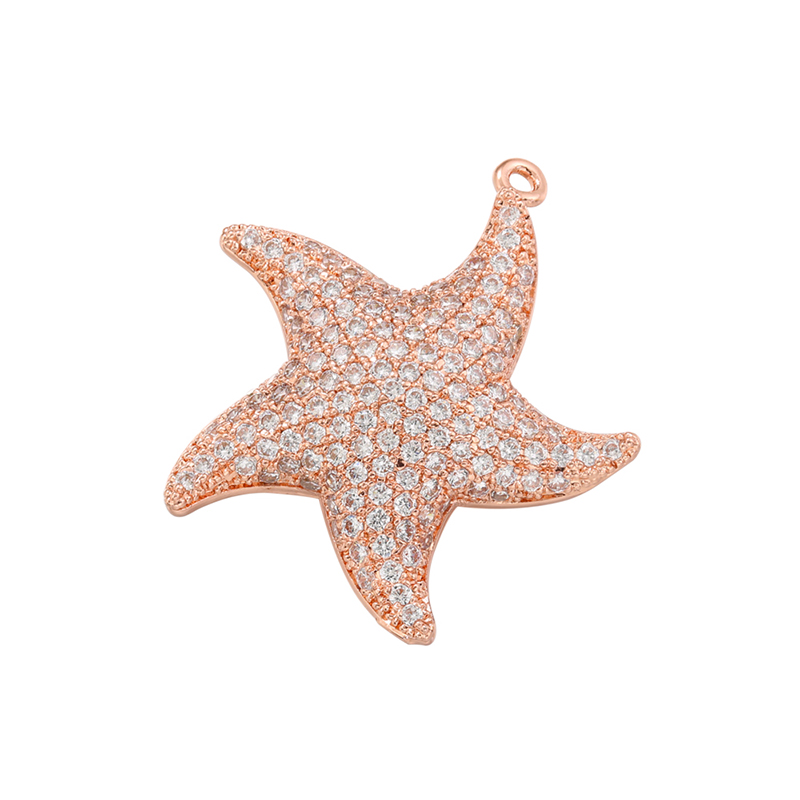ZHUKOU-abalorios de estrella de mar para fabricación de joyas, colgantes de circonia cúbica para collares DIY, accesorios de joyería, VD1248: Color dorado