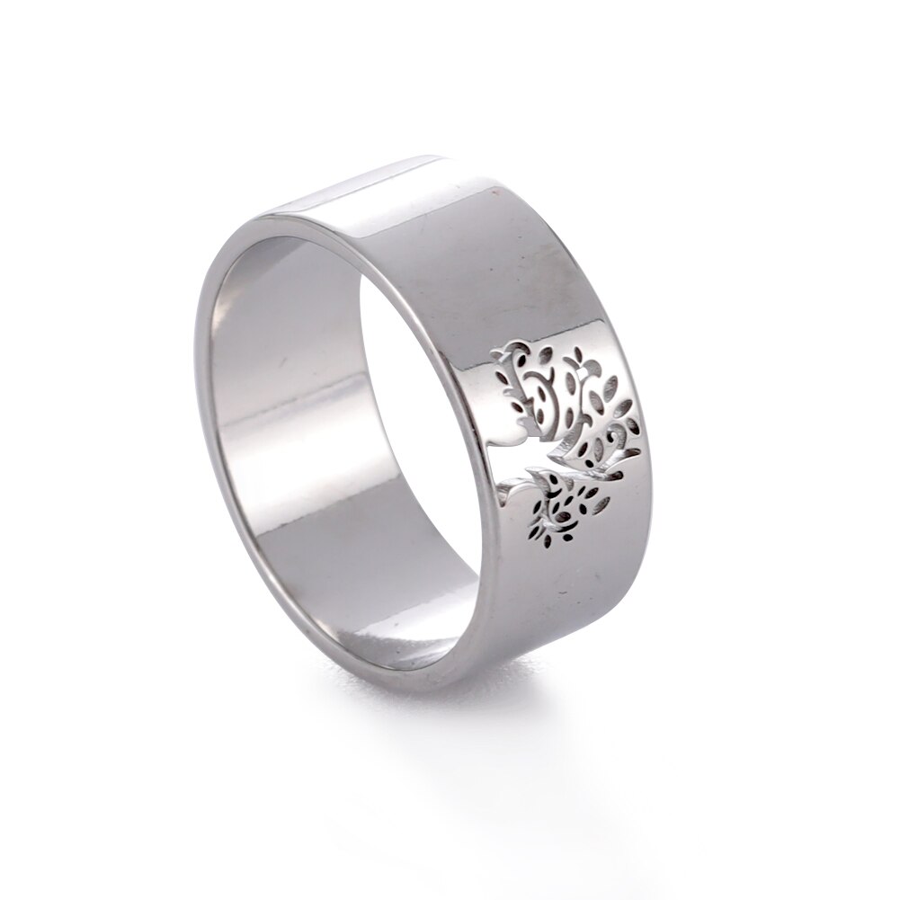 Skyrim – bague creuse arbre de vie pour hommes et femmes, en acier inoxydable 316L, bijoux, d'anniversaire de mariage pour Couple: 8 / WHITE