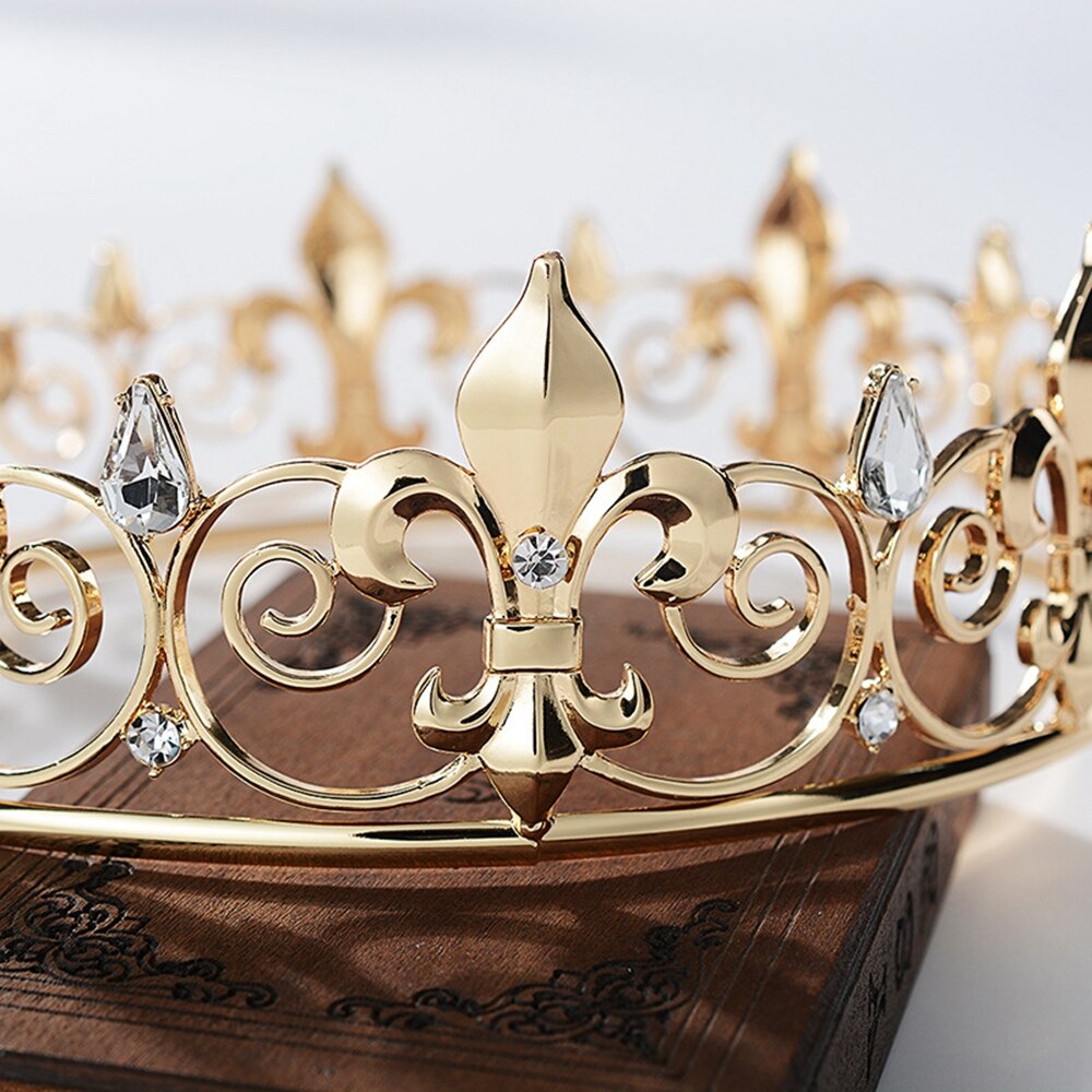 x natural store Metal Crowns and Tiaras for Men Royal Full King Crown Prom King Party Hats Costume Cosplay Hair Accessories Gold