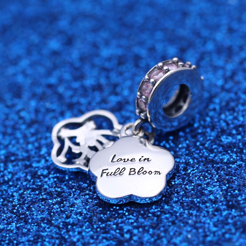 Echt 925 Sterling Zilveren Kralen Pave Perzik Bloesem Bloem Charm Fit Pan Vrouwen Armband Diy Sieraden