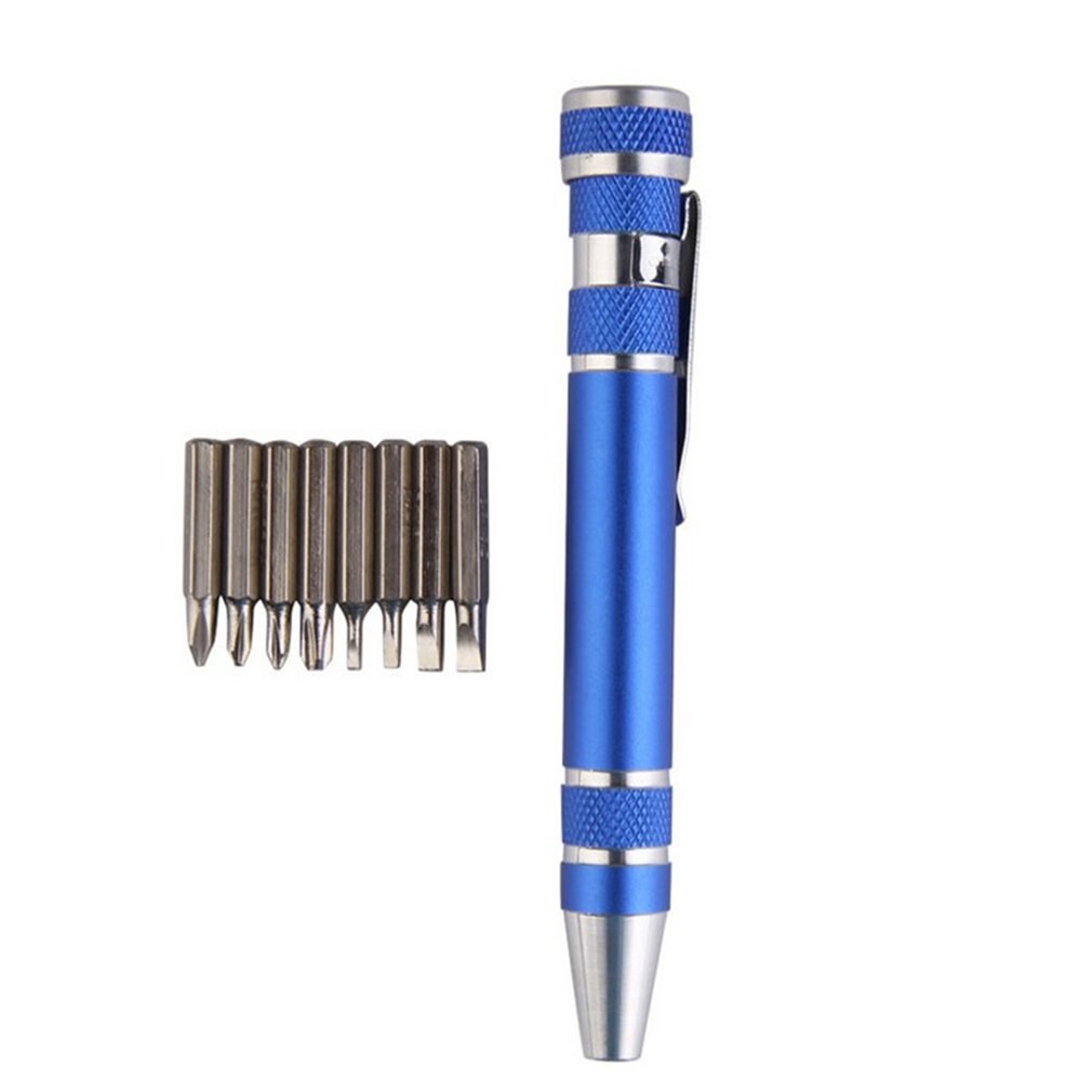Multifunction 8 In 1 Mini Aluminum Precision Pen Screw Driver Screwdriver Set Repair Toolsfor Cell Phone Hand tool: Blue
