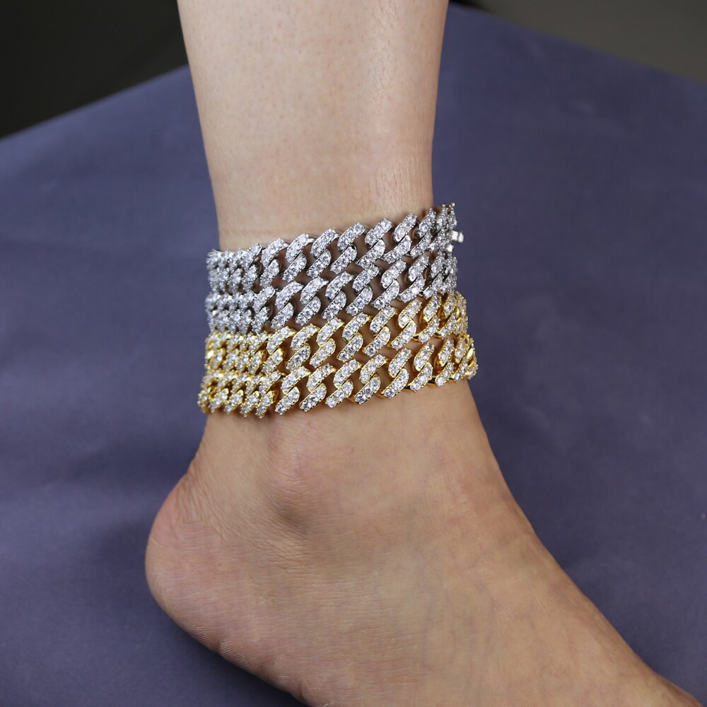 arrivé glacé bling cz chaîne cubaine bracelet pour femmes hommes garçon hip hop Rock 14mm Miami chaîne cubaine cheville 23cm 25cm