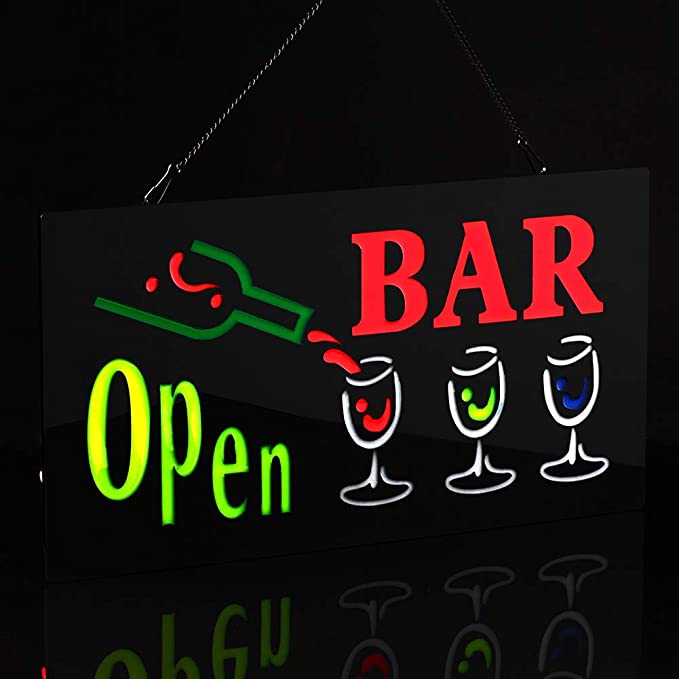 Led bar öppen skylt, resin neon elektrisk display öppna skyltar ,3 lägen långsamt blinkande-blinkande-fast för företag, fönster, butik, bar