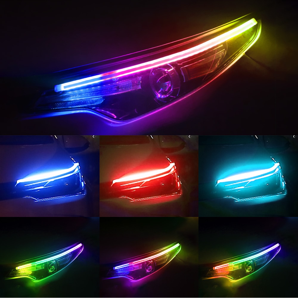 Leepee led richtingaanwijzers drl 2 stuks/set universele multicolor led lichtstrip auto rgb dagrijverlichting flexibel