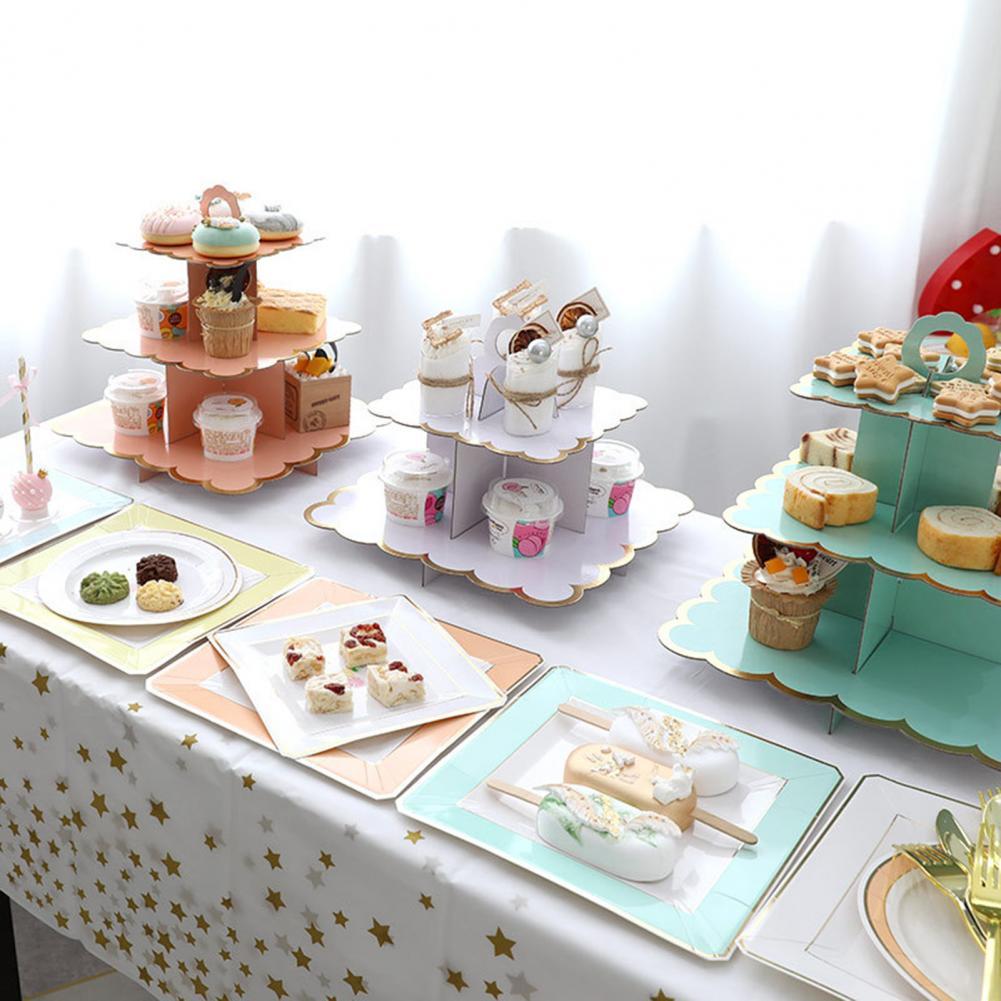 5 Kleuren Unieke Taart Stand Prachtige Drie-Layer Food Grade Papier Dessert Stand Milieuvriendelijke Wegwerp Dessert Stand Voor Party