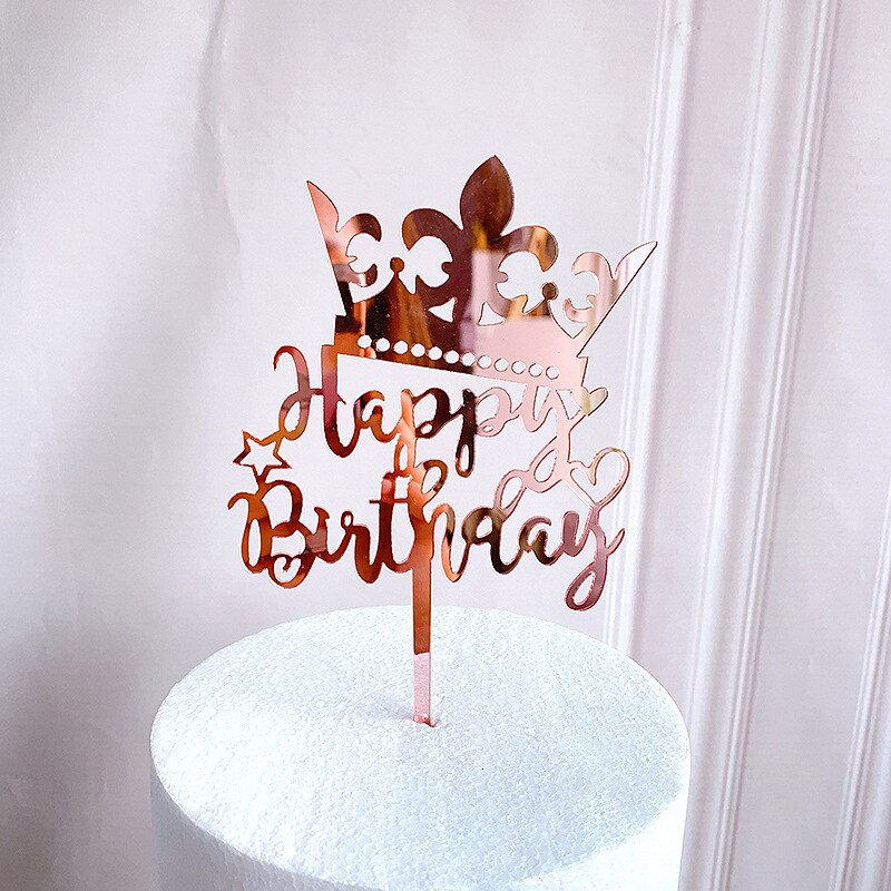 Rose Gold Gelukkige Verjaardag Cake Topper Acryl Cupcake Toppers Voor Kinderen Verjaardagsfeestje Taart Decoraties Baby Shower: 6