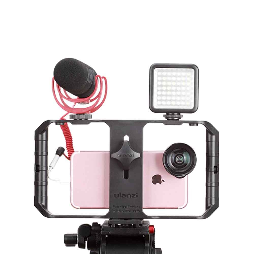 U Rig Pro Handheld Handvat Rig Triple Koud Shoe Mount Video Stabilizer Vlog Grip Voor Iphone Filmmaken Vlog Licht Invullen microfoon