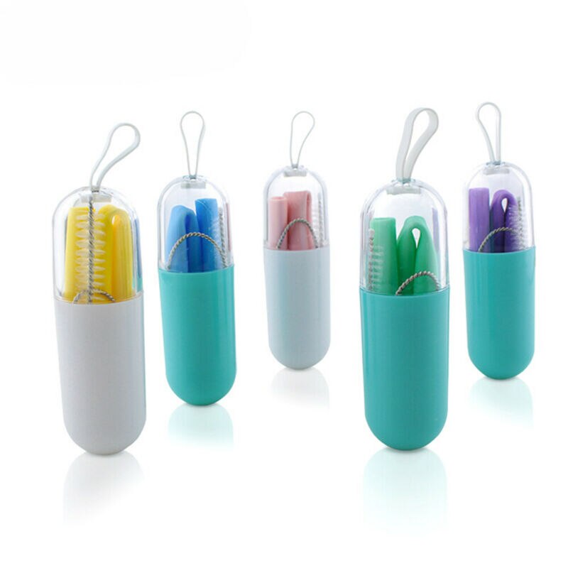 6 Colors Reusable Silicone Drinking Straws Food Grade Straw with Cleaning Brushes Set