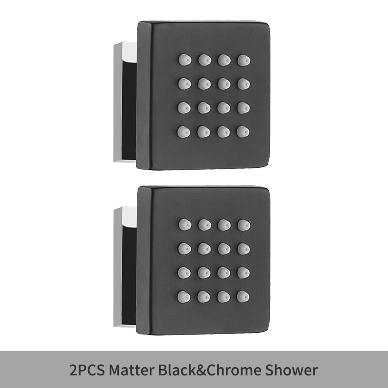 Square Black Body Rain Shower Spray Jets Bathroom Solid Brass Square Head Sprayer Set Saving Water Massage Jet System: 2PCS Black Chrome