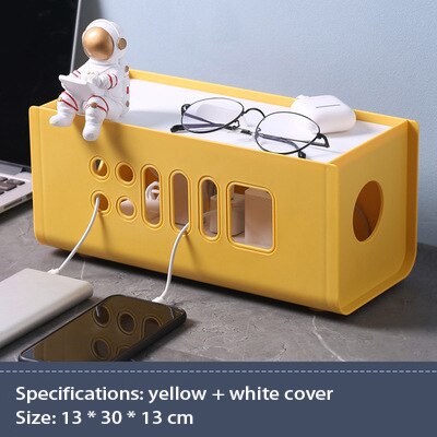 Plastic Cable Management Box Cable Organizer For Cables Pick Up Usb Cable Winder Mouse Headphone Wire Arrangement Protector: Yellow White Cover