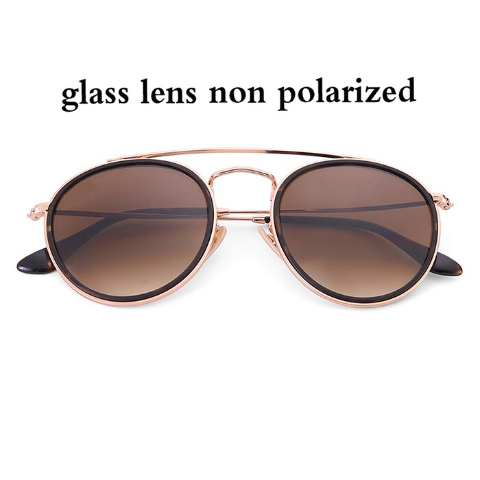 vintage round double bridge sunglasses men women 51mm glass mirror or plastic lens polarized brand style UV400: gradient brown glass