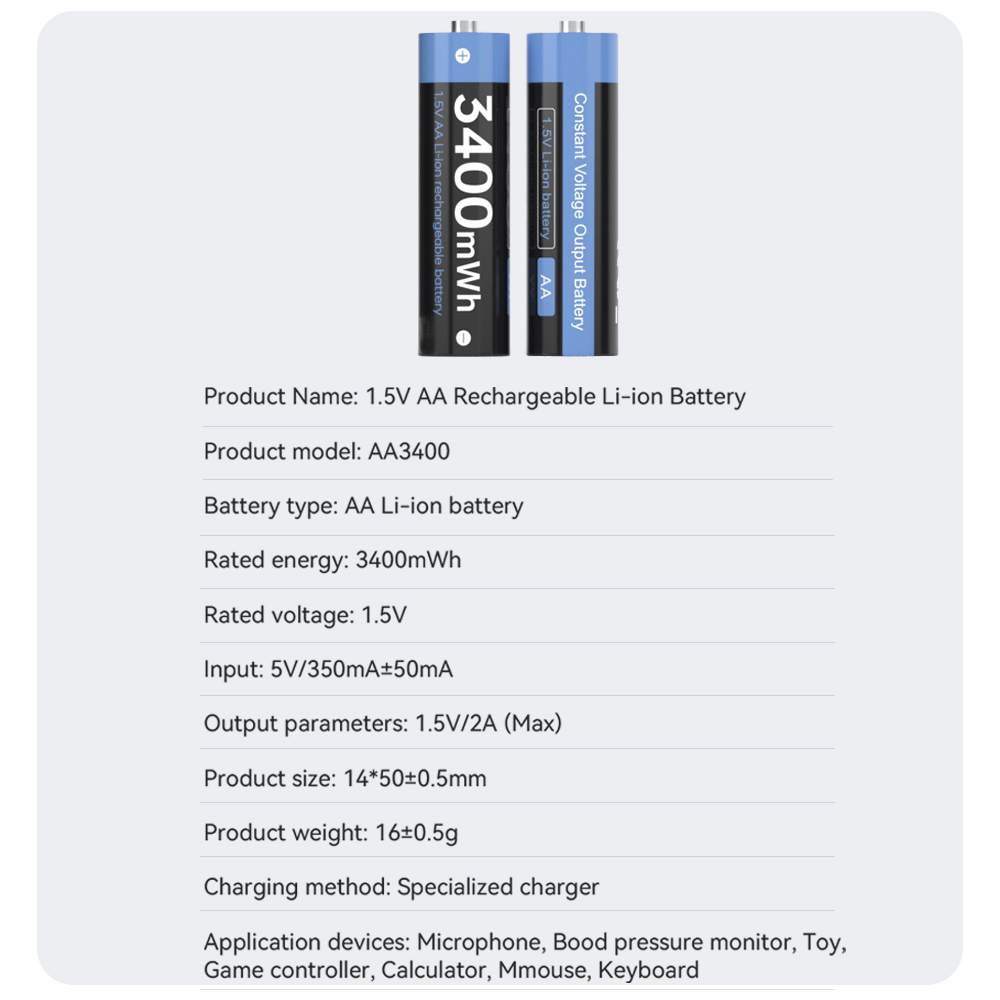 Akumulator litowo-jonowy AA 1.5v 3000mWh 1.5V AA akumulator litowy 1.5V baterie AA do zdalnego sterowania bateria AA