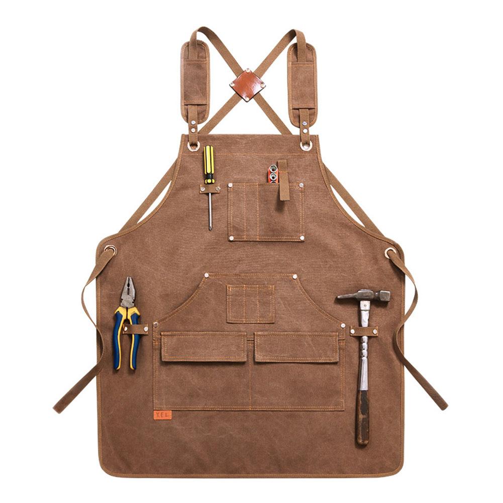 Tool Apron Adjustable Neuter Waxed Canvas Heavy Duty Utility Apron With Pockets For Woodwork Room Craft Workshop: Yellow