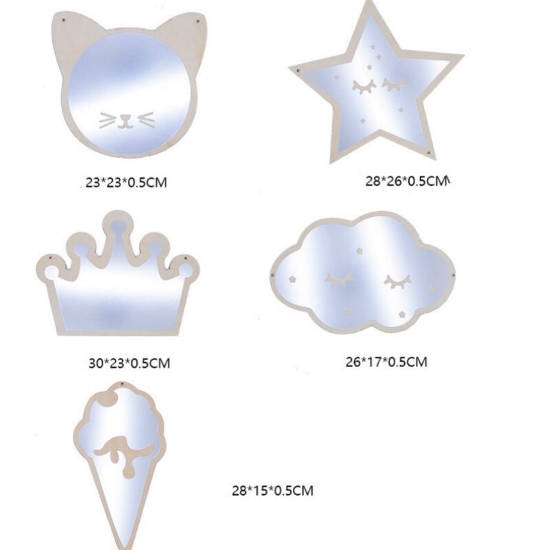 Children's Cartoon Decorative Mirror Bathroom Baby Room Cute Wood Acrylic Frame Home Art Wall Decoration