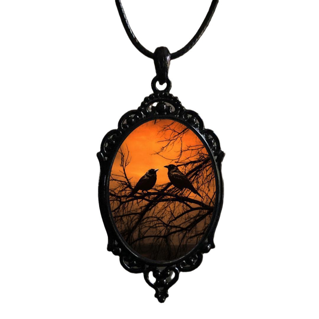 Gothic Vampire Owl Cameo Necklace Women Men Pagan Witch Jewelry Accessories Blood Owl Glass Charm Rope Chain Choker