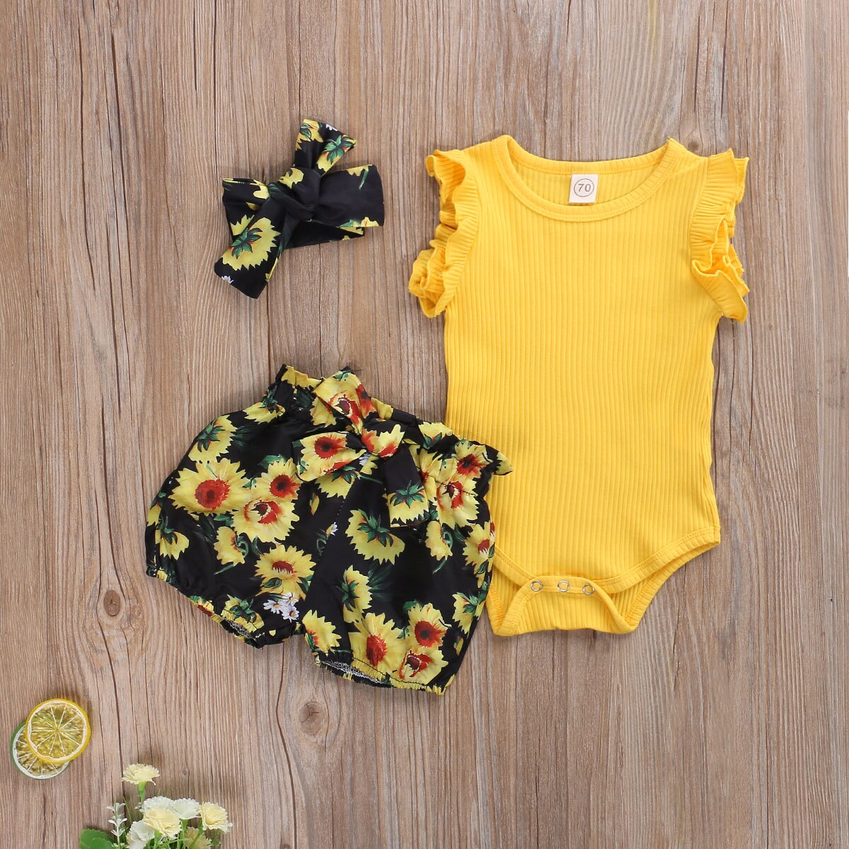 Mise au point 0-24M été filles garçons vêtements ensembles volants Shorts manches barboteuse Shorts floraux bandeau 3 pièces