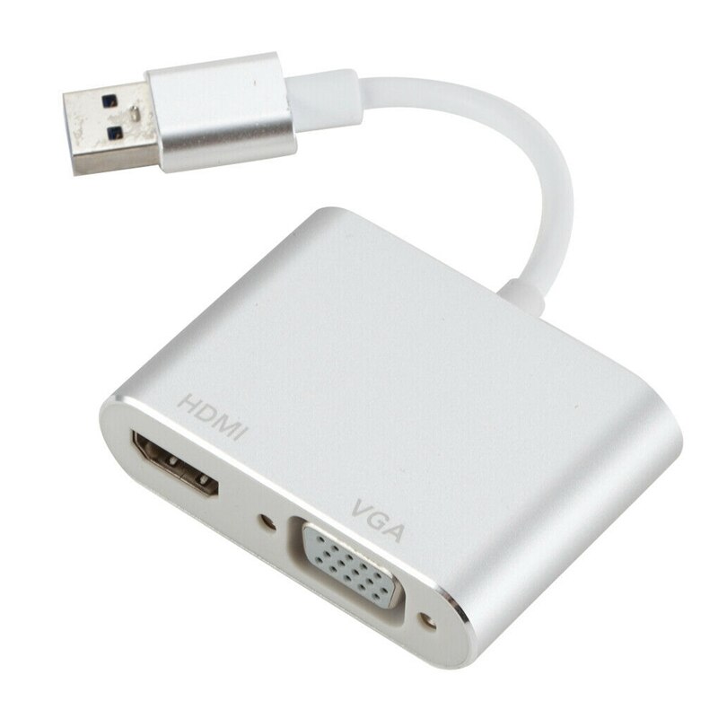 USB 3.0 2.0 to HDMI VGA HD TV Adapter Cable External ie Card Converter Silver